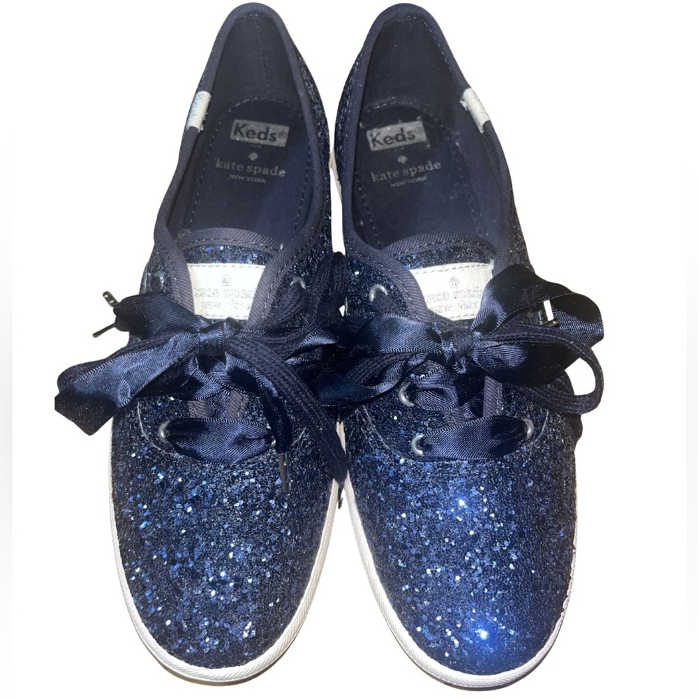Keds x Kate Spade Champion Navy Glitter Lace-Up Sneakers, Size 8.5